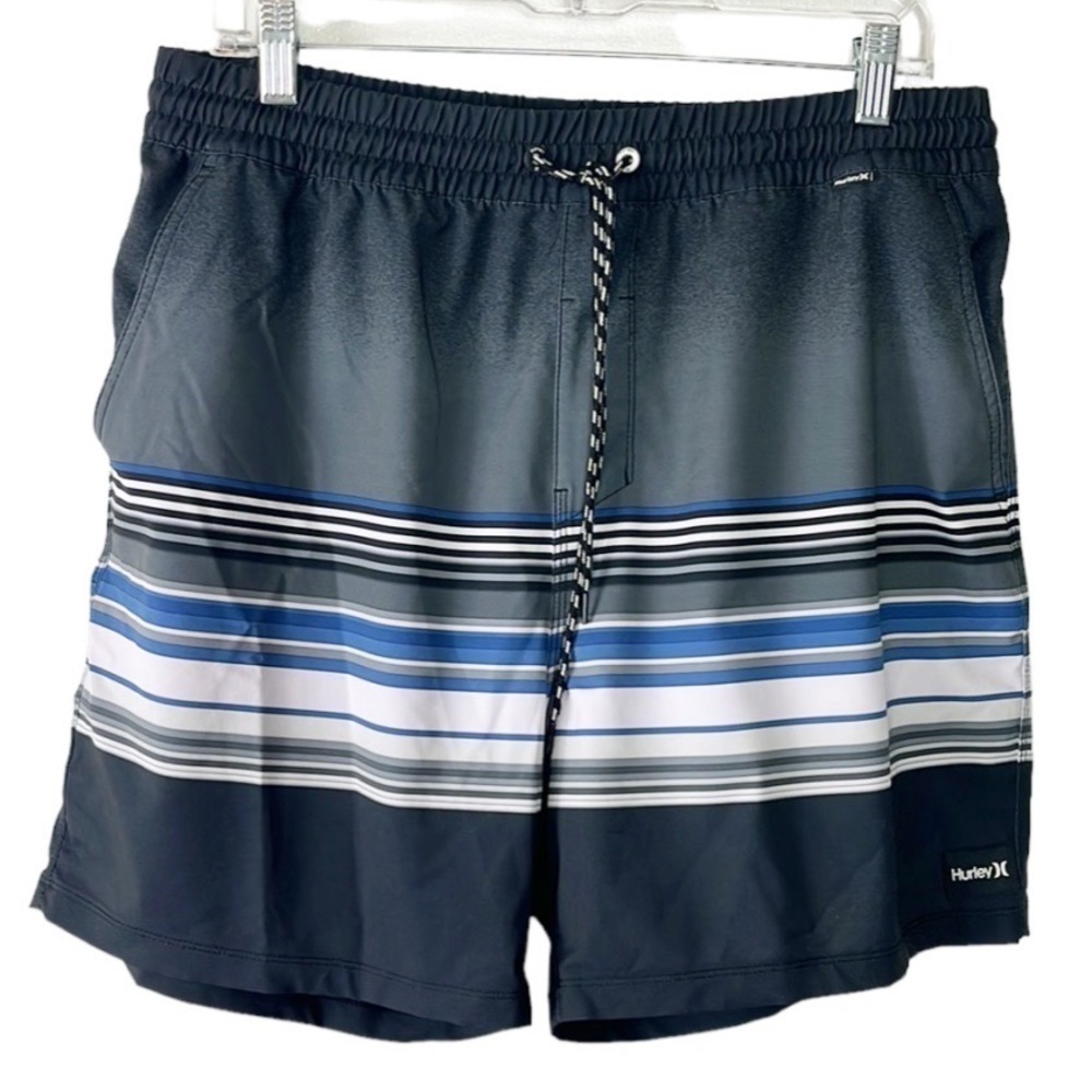 Hurley Phantom Shorts‎ Men's L Gray Ombre + Blue Stripe Hybrid Inseam 5.5"